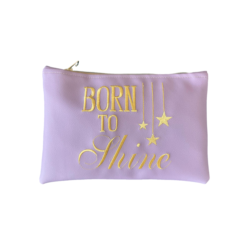 Pochette "BORN TO SHINE" in similpelle colore lilla cm 27X18