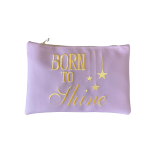 Pochette "BORN TO SHINE" in similpelle colore lilla cm 27X18