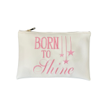 Pochette "BORN TO SHINE" in similpelle colore bianco cm 27X18