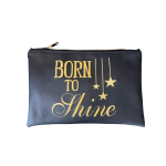 Pochette "BORN TO SHINE" in similpelle colore nero ricamo oro cm 27X18